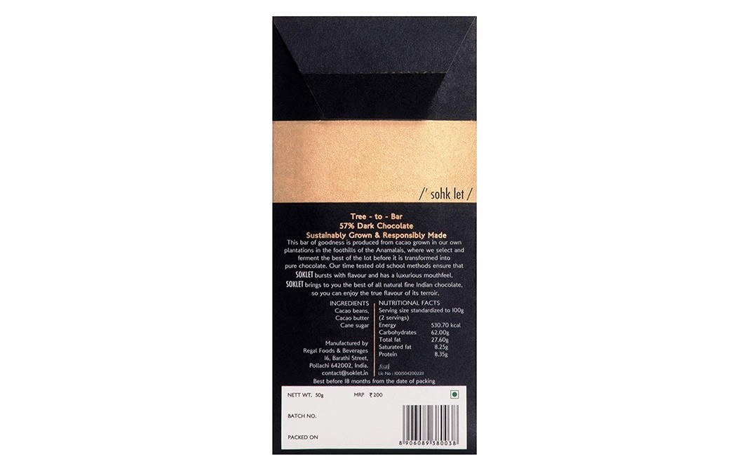 Soklet 57% Dark Chocolate    Pack  50 grams